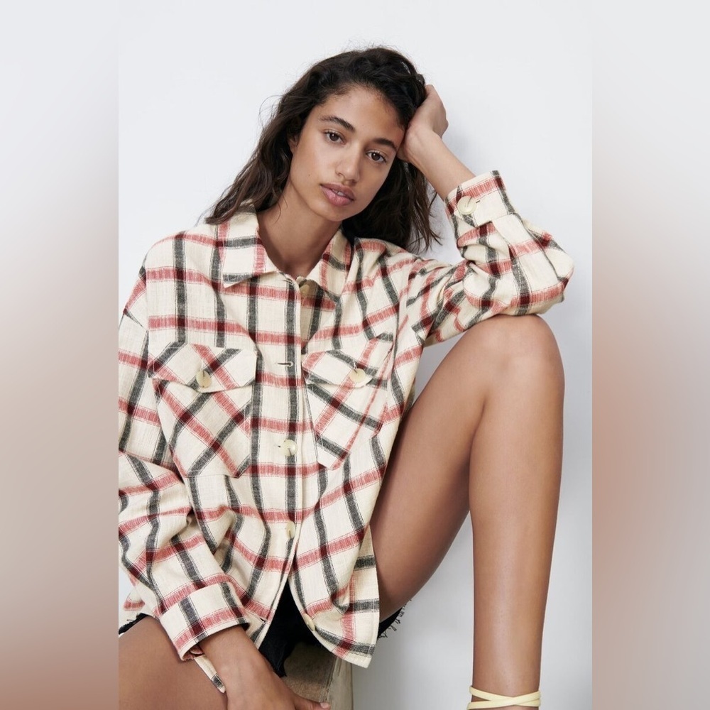 ZARA Cotton Texture Oversized Plaid Shacket | fits XS-M |
